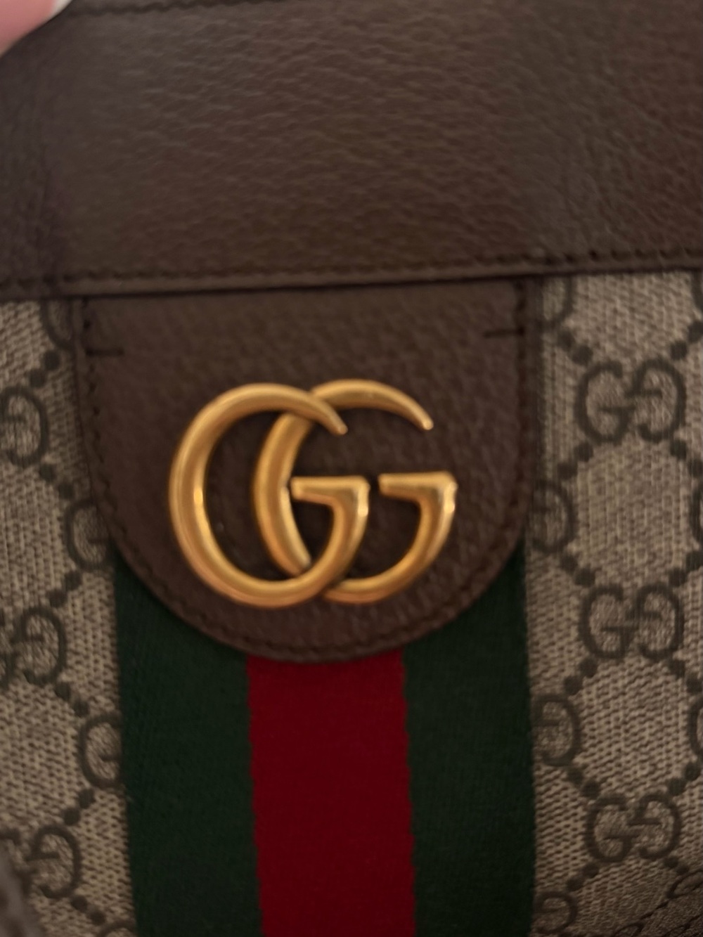 Gucci Beige GG Supreme Canvas Tote with Brown Leather and Green-Red Web - Picture 5 of 7
